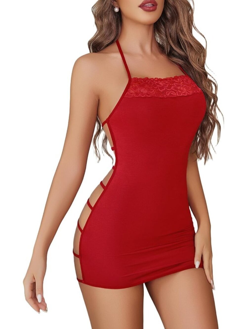 Women's Red Heart Nightgown Neckline Chemise Cotton Sleepwear Baby doll Dress